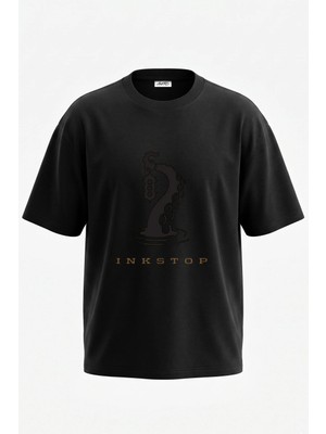 Anetos Kraken Traffic Light Tasarım Sırt Baskılı Pamuk Siyah Oversize T-Shirt