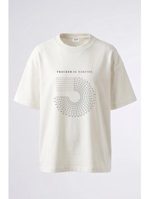 Anetos Habit Tracker Tasarım Sırt Baskılı Pamuk Beyaz Oversize T-Shirt