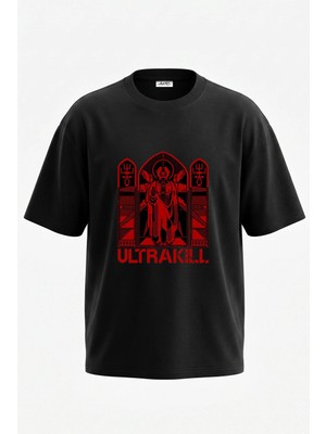 Anetos Ultrakill Icon Tasarım Sırt Baskılı Pamuk Siyah Oversize T-Shirt