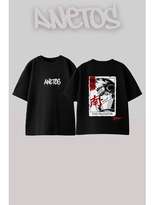 Anetos Kisame Hoshigaki Tasarım Sırt Baskılı Pamuk Siyah Oversize T-Shirt