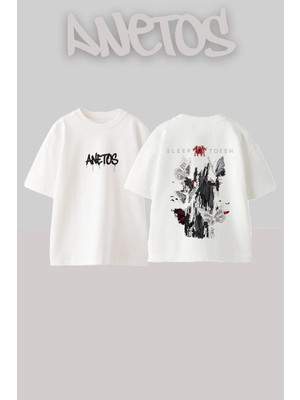 Anetos Sleep Token 1 Tasarım Sırt Baskılı Pamuk Beyaz Oversize T-Shirt