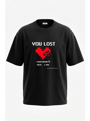Anetos Undertale Game Over Tasarım Sırt Baskılı Pamuk Siyah Oversize T-Shirt