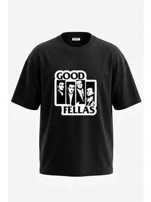 Anetos Good Fellas Tasarım Sırt Baskılı Pamuk Siyah Oversize T-Shirt