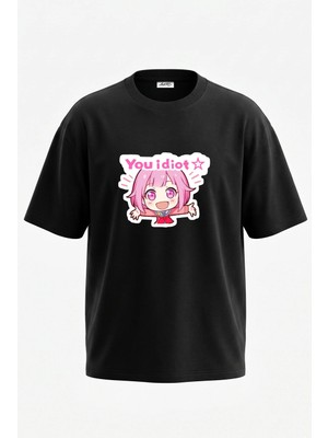 Anetos Emu Otori Tasarım Sırt Baskılı Pamuk Siyah Oversize T-Shirt