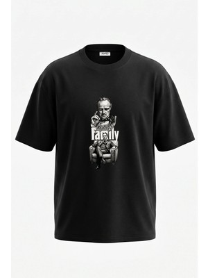 Anetos Godfather Tasarım Sırt Baskılı Pamuk Siyah Oversize T-Shirt