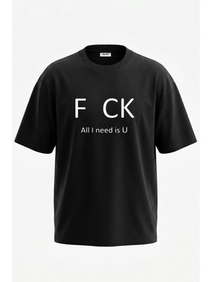 Anetos F Ck Slogan Tasarım Sırt Baskılı Pamuk Siyah Oversize T-Shirt