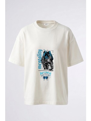 Anetos Gotik Melek Kelebek Tasarım Sırt Baskılı Pamuk Beyaz Oversize T-Shirt