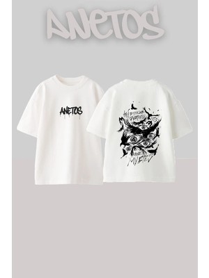 Anetos Sharingan Eyes Tasarım Sırt Baskılı Pamuk Beyaz Oversize T-Shirt