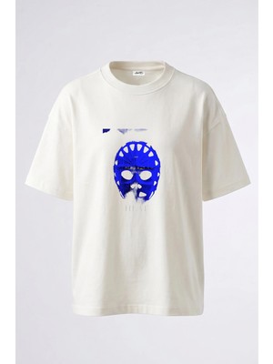 Anetos Heat Maskesi Tasarım Sırt Baskılı Pamuk Beyaz Oversize T-Shirt
