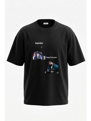 Anetos Drake Joe Camel Tasarım Sırt Baskılı Pamuk Siyah Oversize T-Shirt