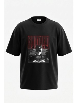 Anetos The Batman Tasarım Sırt Baskılı Pamuk Siyah Oversize T-Shirt