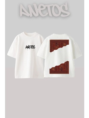 Anetos Persian Carpet 1 Tasarım Sırt Baskılı Pamuk Beyaz Oversize T-Shirt