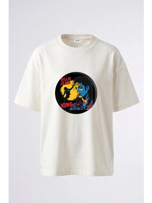 Anetos Michael Jackson King Tasarım Sırt Baskılı Pamuk Beyaz Oversize T-Shirt