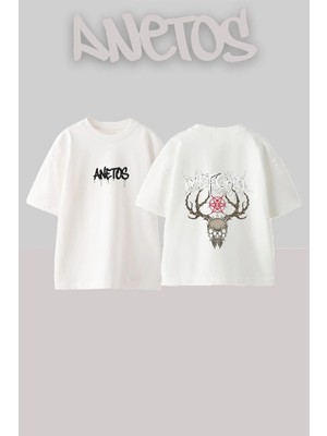 Anetos Whitechapel Logo Tasarım Sırt Baskılı Pamuk Beyaz Oversize T-Shirt
