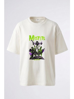 Anetos Misfits Crimson Ghost Tasarım Sırt Baskılı Pamuk Beyaz Oversize T-Shirt
