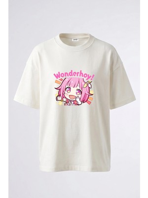 Anetos Emu Wonderhoy Tasarım Sırt Baskılı Pamuk Beyaz Oversize T-Shirt