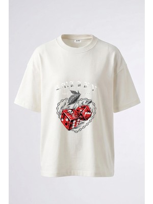 Anetos Zar Kuru Kafa Tasarım Sırt Baskılı Pamuk Beyaz Oversize T-Shirt