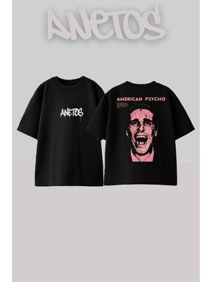 Anetos American Psycho Gülme  Sigma Series Sırt Baskılı Oversize Siyah T-Shirt