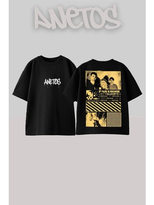 Anetos Paramore Band Tasarım Sırt Baskılı Pamuk Siyah Oversize T-Shirt