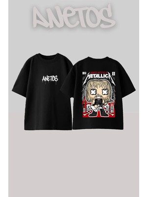 Anetos James Hetfield Tasarım Sırt Baskılı Pamuk Siyah Oversize T-Shirt