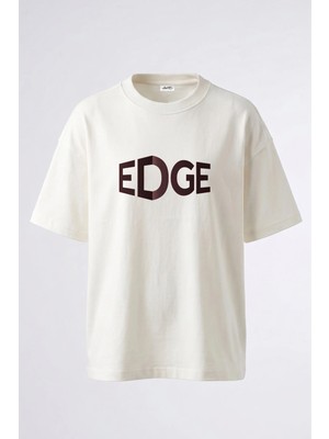 Anetos Edge Logo Tasarım Sırt Baskılı Pamuk Beyaz Oversize T-Shirt
