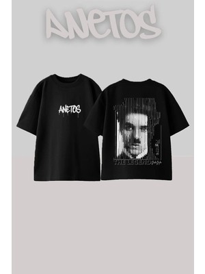 Anetos Charlie Chaplin Tasarım Sırt Baskılı Pamuk Siyah Oversize T-Shirt