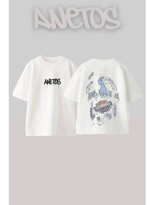 Anetos Harley Davidson Tasarım Sırt Baskılı Pamuk Beyaz Oversize T-Shirt