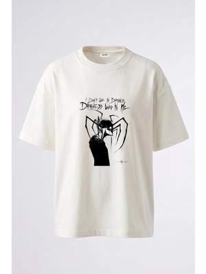 Anetos Dark Ghoul Tasarım Sırt Baskılı Pamuk Beyaz Oversize T-Shirt