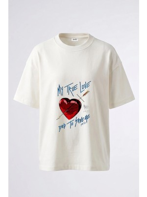 Anetos Kurban Ask Tasarım Sırt Baskılı Pamuk Beyaz Oversize T-Shirt