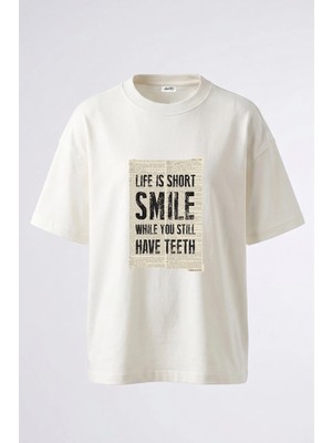 Anetos Motivational Quote_4 Tasarım Sırt Baskılı Pamuk Beyaz Oversize T-Shirt