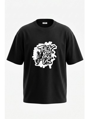 Anetos Hip Hop Grafiti Tasarım Sırt Baskılı Pamuk Siyah Oversize T-Shirt
