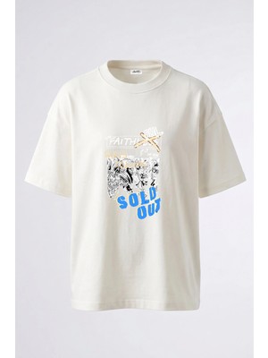 Anetos Graphic Novel Punk Tasarım Sırt Baskılı Pamuk Beyaz Oversize T-Shirt