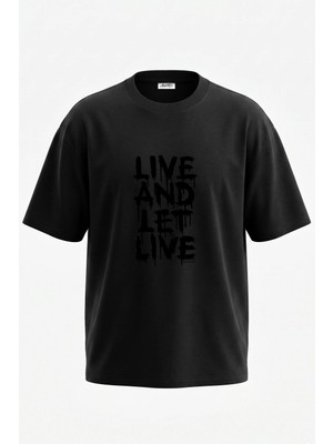 Anetos Grunge Graffiti Tasarım Sırt Baskılı Pamuk Siyah Oversize T-Shirt