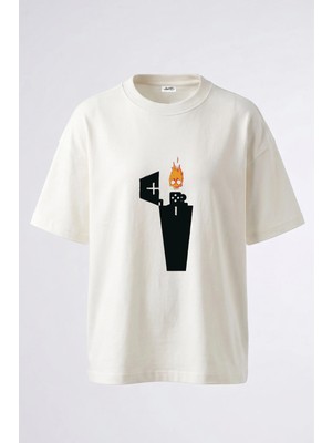 Anetos Kafatasi Cakmak Tasarım Sırt Baskılı Pamuk Beyaz Oversize T-Shirt