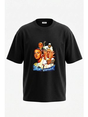 Anetos Slim Shady Tasarım Sırt Baskılı Pamuk Siyah Oversize T-Shirt