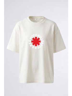Anetos Rhcp Tasarım Sırt Baskılı Pamuk Beyaz Oversize T-Shirt