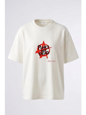 Anetos Punk Not Dead Tasarım Sırt Baskılı Pamuk Beyaz Oversize T-Shirt