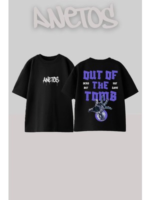 Anetos Zombie Hand Tasarım Sırt Baskılı Pamuk Siyah Oversize T-Shirt