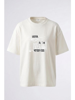 Anetos Protesto Sanati Tasarım Sırt Baskılı Pamuk Beyaz Oversize T-Shirt