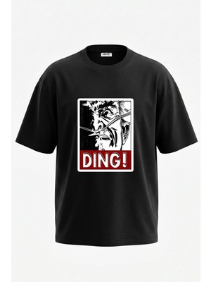 Anetos Colonel Sanders Ding Tasarım Sırt Baskılı Pamuk Siyah Oversize T-Shirt