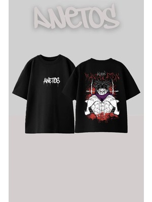Anetos Inumaki Toge Tasarım Sırt Baskılı Pamuk Siyah Oversize T-Shirt