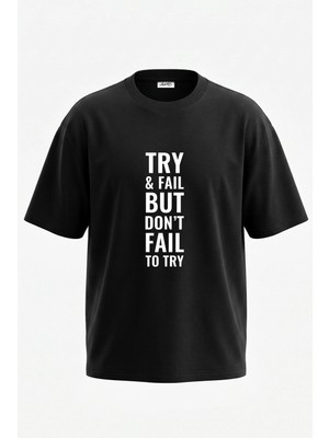 Anetos Motivational Quote_3 Tasarım Sırt Baskılı Pamuk Siyah Oversize T-Shirt