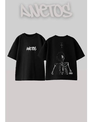 Anetos Travis Scott 1 Tasarım Sırt Baskılı Pamuk Siyah Oversize T-Shirt