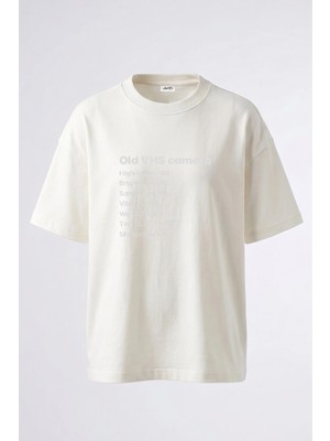 Anetos Old Vhs Camera Tasarım Sırt Baskılı Pamuk Beyaz Oversize T-Shirt