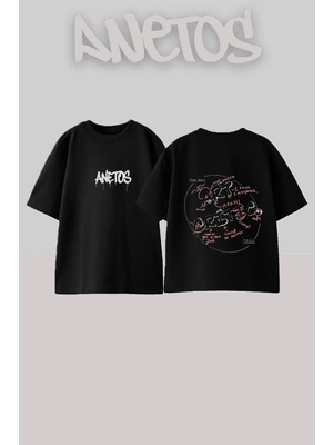 Anetos Art Critic Tasarım Sırt Baskılı Pamuk Siyah Oversize T-Shirt