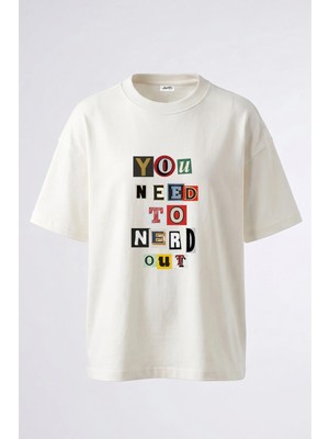 Anetos Ransom Note Tasarım Sırt Baskılı Pamuk Beyaz Oversize T-Shirt