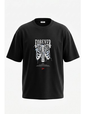 Anetos Gogus Kafesi Tasarım Sırt Baskılı Pamuk Siyah Oversize T-Shirt