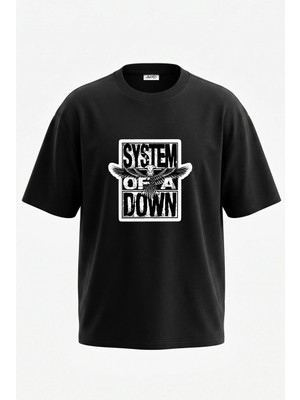 Anetos System Of A Down_3 Tasarım Sırt Baskılı Pamuk Siyah Oversize T-Shirt