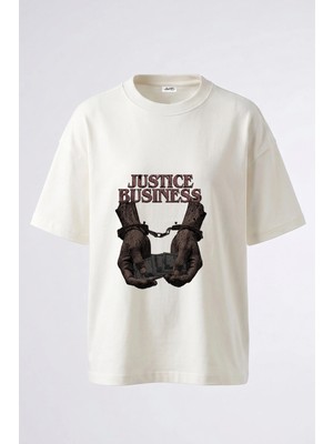 Anetos Justice Business Tasarım Sırt Baskılı Pamuk Beyaz Oversize T-Shirt