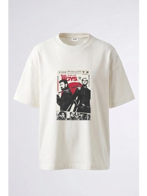 Anetos The Boys Tasarım Sırt Baskılı Pamuk Beyaz Oversize T-Shirt